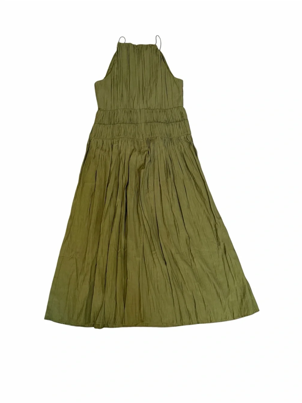 & Other Stories Olive Green Shirred‎ Sleeveless Midi Dress NWT Size 8